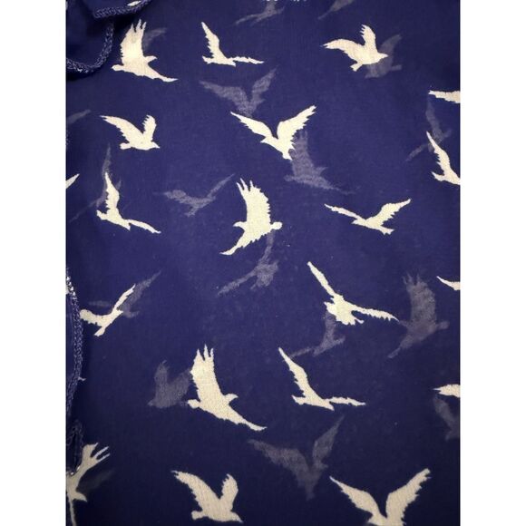 Lily Rose Sheer Royal Blue Short Sleeve Top with White Birds Sz S - Picture 2 of 4